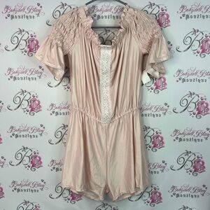 Krysse kouture romper one piece shorts Elegant Pink Lace-Trimmed Romper new